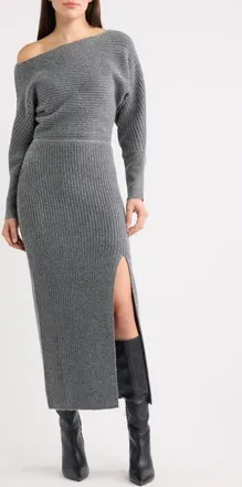 Line & Dot Alta Long Sleeve Rib Maxi Sweater Dress in Charcoal at Nordstrom, Size X-Small