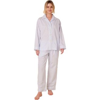 The Cats Pajamas Luxe Pima Pajama Set Conversational in Classic Stripe Blue at Nordstrom, Size X-Large