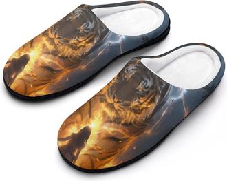 Generic Thunder Tiger And Human Fashion Cotton Slippers for Women Memory Foam House Slippers Non-Slip House Bedroom Shoes