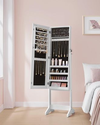 Songmics Lockable Standing Mirror Jewellery Cabinet Armoire in Black