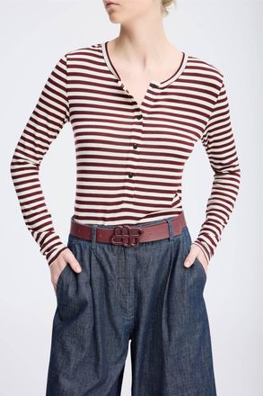 Munthe Levoma Sripe Henley Top In Bordeaux