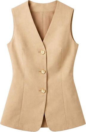 Gaud&igrave; V-Hals Lange Vest met Knopen - Dames - Gillet - Beige - XS - Kostuums