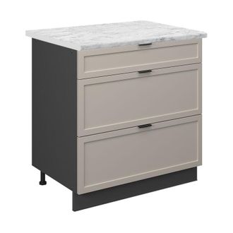 Vicco Mueble Bajo De Cocina Fame-line, Grisbeige, 80 Cm Con 3 Cajones, Et M&aacute;rmol, Vicco