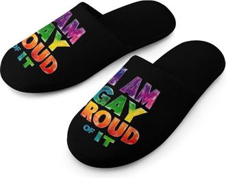 Generic I Am Gay Proud Of It Mens Flannel Slipper Soft Non Slip House Shoes Comfy Winter Warm Indoor Outdoor Slippers