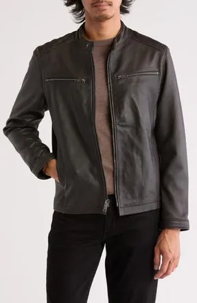 Frye Cafe Racer Leather Jacket in Black at Nordstrom Rack, Size X-Large