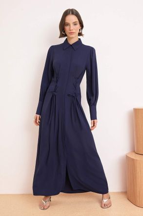Trendyol Modest Dames Donkerblauw Effen Maxi Lang Stijlvol/Avond Skater Modest Jurken