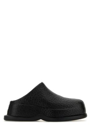 Alexander McQueen Black Leather Wave Slippers