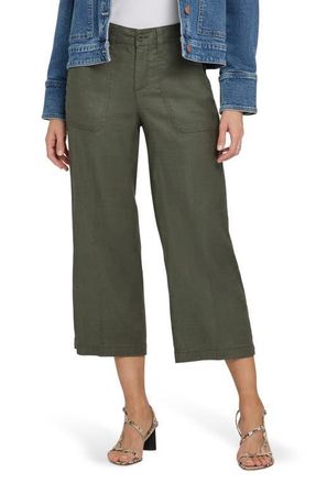 NYDJ Wide Leg Crop Linen Blend Pants in Desert Green at Nordstrom, Size 16P