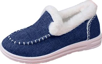 Generic Winter Shoes For Women Uk Warm Plush Embroidered Slip On Flat Sneakers Cozy Comfortable Everyday Casual Footwear For Fall And Winter Seasons(B-Dark Bl