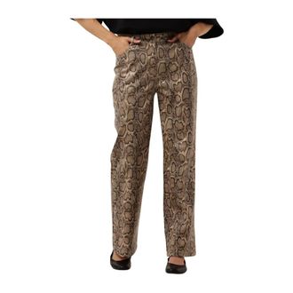 Harper & Yve Broeken, Dames, Bruin, XS, Wijde Pijp Slangenprint Leatherlook Broek