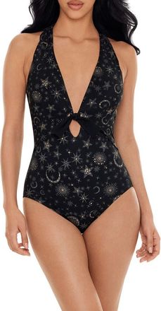 Magic Suit By Miraclesuit Lucky Stars Halle One-Piece Swimsuit in Black/Gold at Nordstrom, Size 14