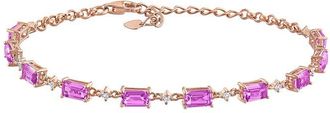 Rina Limor Silver 3.22 Ct. Tw. Lab-Grown Created Pink Sapphire, Created White Sapphire Station Bracelet
