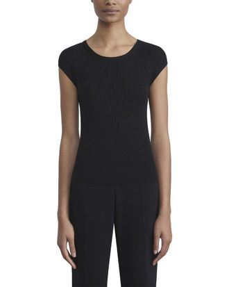 Lafayette 148 New York Ribbed Wide Crewneck Silk-Blend Pullover