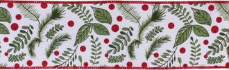 Melrose International Holiday Foliage Ribbon 4 x 10 yds. - White, Green, Red
