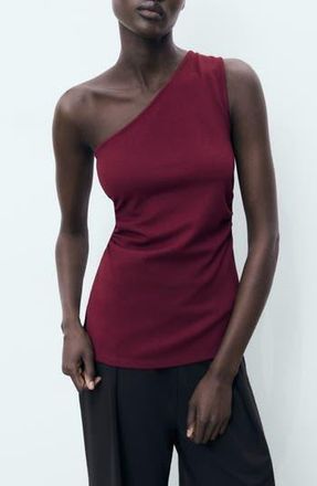 Mango Ruched One-Shoulder Top in Burgundy at Nordstrom Rack, Size Small