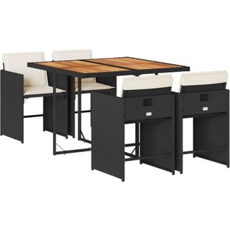 vidaXL Set De Muebles Jard&iacute;n 5 Pzas Con Cojines Rat&aacute;n Sint&eacute;tico Negro Vidaxl