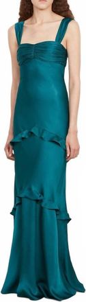 Saloni Selma Maxi Long Dress In Midnight Green