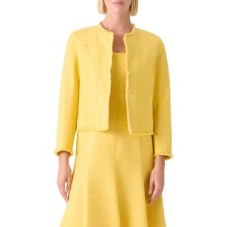 Akris Crop Silk & Cotton Shantung Jacket in Lemon Zing at Nordstrom, Size 16
