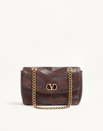 Valentino Garavani Valentino Garavani Djuna Medium Chain Bag in Suede and Nappa with Chevron Pattern Wo