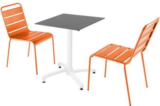 Oviala Mesa De Jard&iacute;n De Conjunto Con Laminado De Pizarra Y 2 Sillas Naranjas