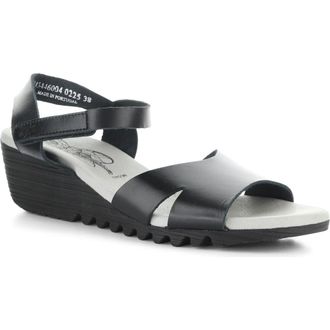 FLY London Olla Ankle Strap Wedge Sandal in Black at Nordstrom, Size 10-10.5Us