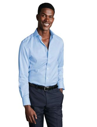 CHARLES TYRWHITT Non-Iron Puppytooth Cutaway Collar Shirt in Sky Blue at Nordstrom, Size 16 - 34