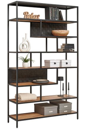 Ambia Home Regal, Schwarz, Akaziefarben, Holz, Metall, Akazie, Mangoholz, vollmassiv, Holz, 8 F&auml;cher, 120x201x38 cm, stehend, in verschiedenen Gr&ouml;&szlig;en erh&auml;ltlich,