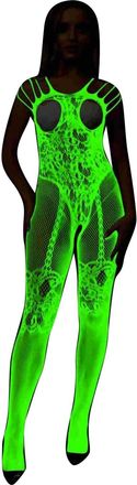 Generic Glow in The Dark Fishnet Stockings for Women - Halloween Sexy Lingerie Night Light Up Mesh Tights for Parties Cosplay Costume Accessories (Red, One Si