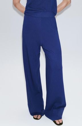 Mango Elastic Waist Straight Leg Pants in Vibrant Blue at Nordstrom, Size X-Small