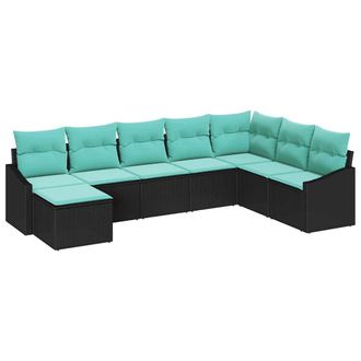 vidaXL Juego De Sof&aacute; Con Coj&iacute;n 8 Pcs Negro Rat&aacute;n Sint&eacute;tico Vidaxl