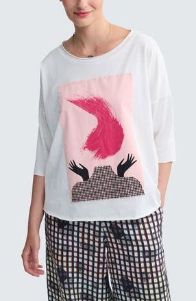 Luukaa D'Celli Talitha Graphic Print Cotton Blouse in White at Nordstrom, Size X-Large/xx-Large