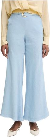 Pinko Wide Broeken - Dames - Wijde Broeken - Blauw - S - Katoen - Broeken