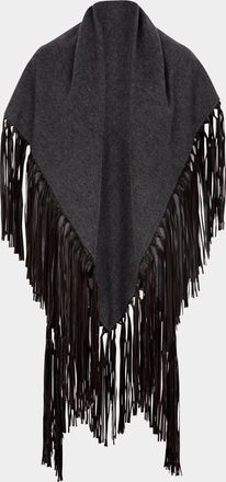 Alonpi Double-Faced Cashmere Long Shawl with Leather Fringing One Size
