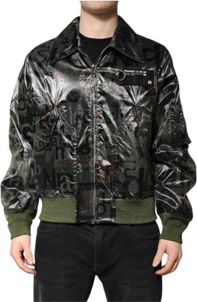 Dolce & Gabbana Groene DG Logo Print Bomber Jas - Heren - Bomber jackets - Groen - L - Nylon - Jassen