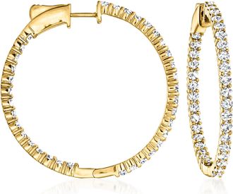 Ross-Simons Diamond Inside-Outside Hoop Earrings in 14kt Yellow Gold