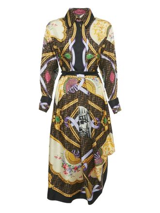 Fendi x Versace silk baroque-print skirt and shirt set - Brown