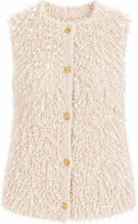 Twinset Chaleco de punto con efecto pelo sint&eacute;tico - Jackets - Mujer - Beige - XS