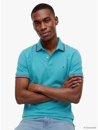 Tommy Hilfiger Mens Regular Fit Tommy Wicking Polo - Hazy Teal - XXL