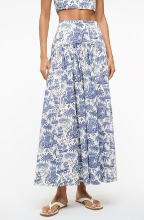 Staud Procida Floral Print Maxi Skirt in Blue Toile at Nordstrom, Size 4
