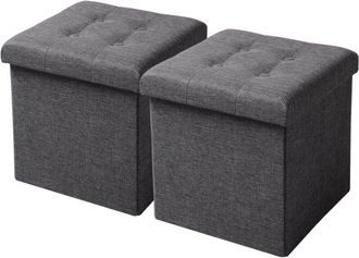 Woltu Juego De 2 Taburetes Con Almacenamiento Plegable Asiento De Lino Acolchado Tapa Extra&iacute;ble 37.5x37.5x38cm (lxwxh) Gris Oscuro - Woltu