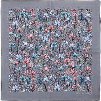 Lords of Harlech Hudson Merino Wool Handkerchief Pocket Square in Mystic Floral Grey at Nordstrom