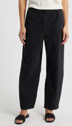 Eileen Fisher Organic Cotton Ankle Barrel Leg Pants in Washed Black at Nordstrom, Size Xx-Small