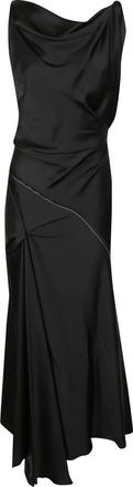 Victoria Beckham V-hals Jurk met Ruches en Midi-lengte - Dames - Casual kleedjes - Zwart - S - Leer - Kleedjes