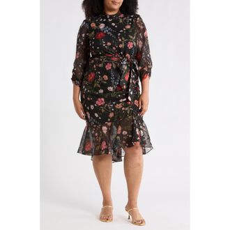 Eliza J Floral Ruched Sleeve Dress in Black at Nordstrom Rack, Size 22W