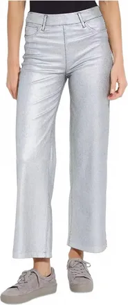 Lyss&eacute; Coated High Waist Wide Leg Jeans In Metallic Silver
