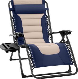 Best Choice Products Oversized Padded Zero Gravity Chair, Folding Outdoor Patio Recliner w/ Side Tray