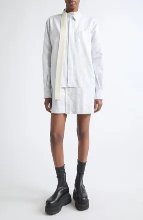 sacai Stripe Layered Long Sleeve Poplin Dress with Satin Tie in Off White Stripe at Nordstrom, Size 2
