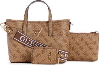 GUESS Damen Valla Tote Tasche Schwarz - Gestepft Mit Abnehmbarem Schultergurt