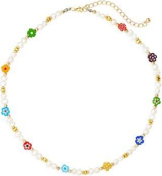 Eye Candy Los Angeles Milliefiori Bead Necklace in White/gold/multi at Nordstrom Rack