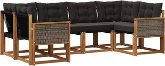 vidaXL Vidaxl Conjunto De Sof&aacute;s De Exterior 6 Uds. Natural Y Negro